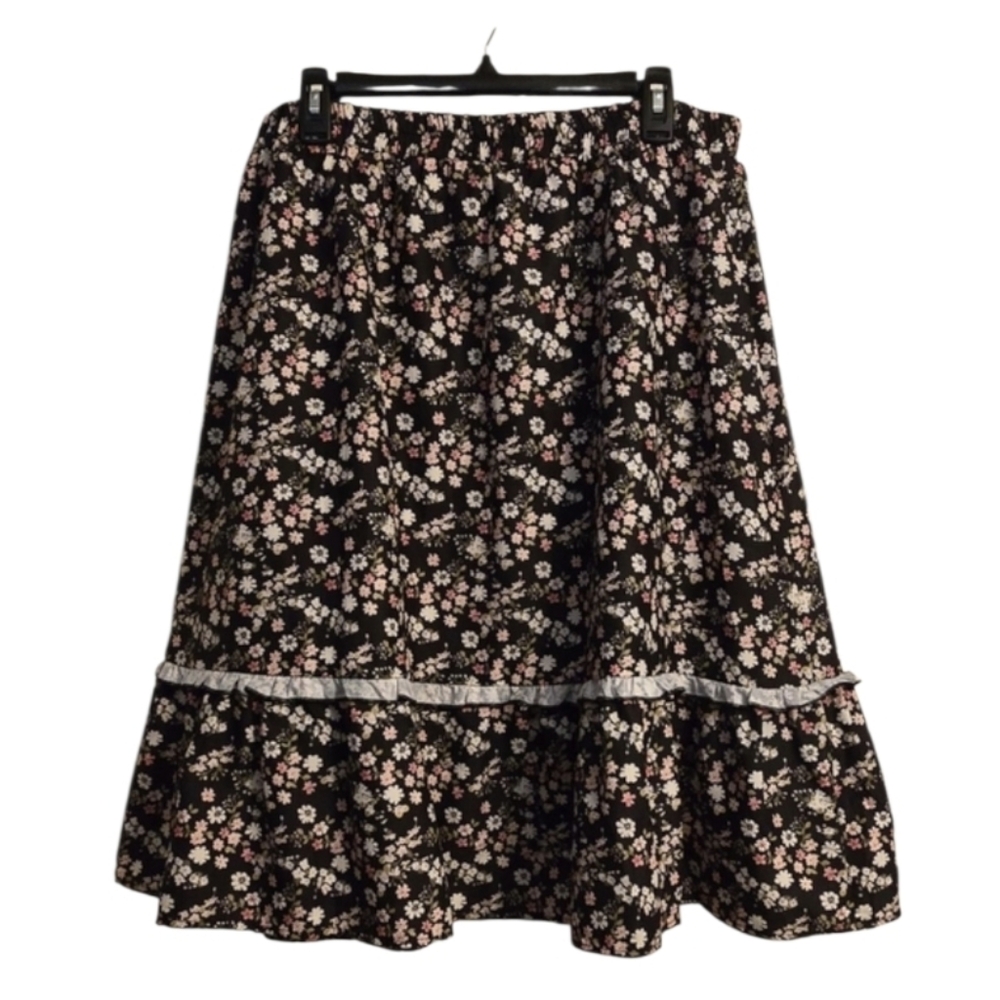 Allegra K Floral Black Midi Skirt, XL